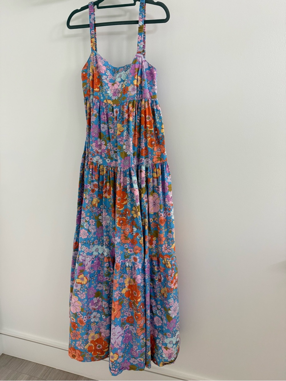 Free People Floral Maxi Sundress in Blue, Purple & Orange
